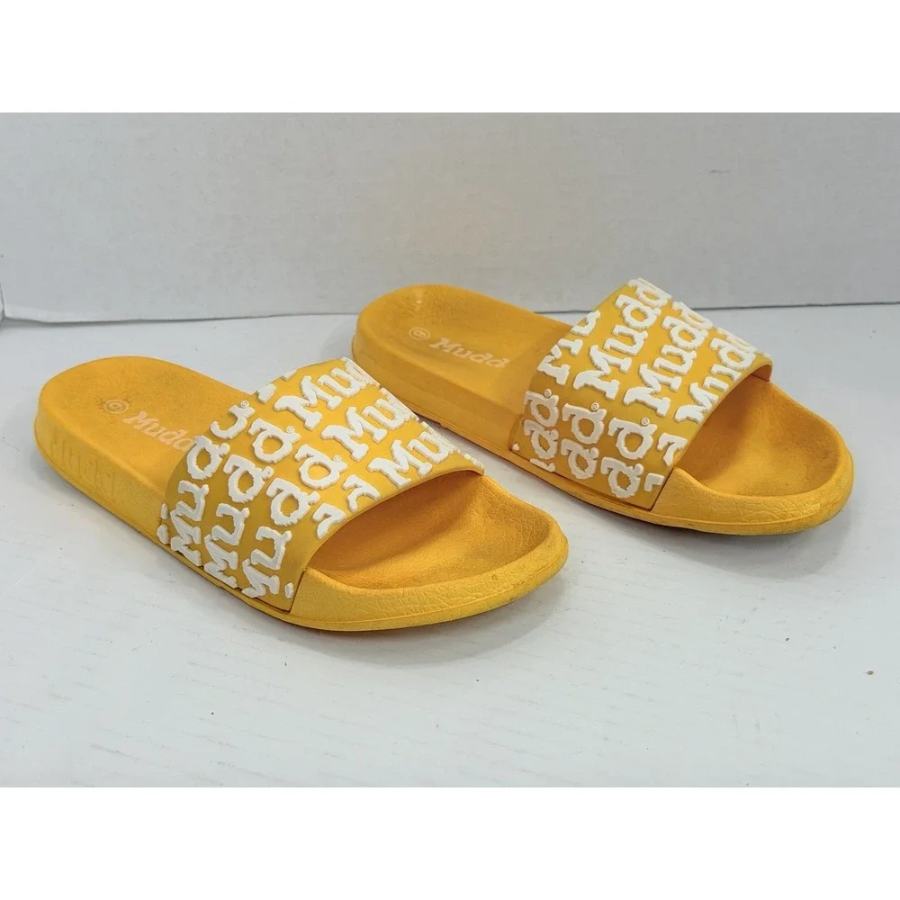 Mudd Billie15K Girls‎ Yellow Logo Slide Sandals Size 6 Y2K Comfort Summer Beach